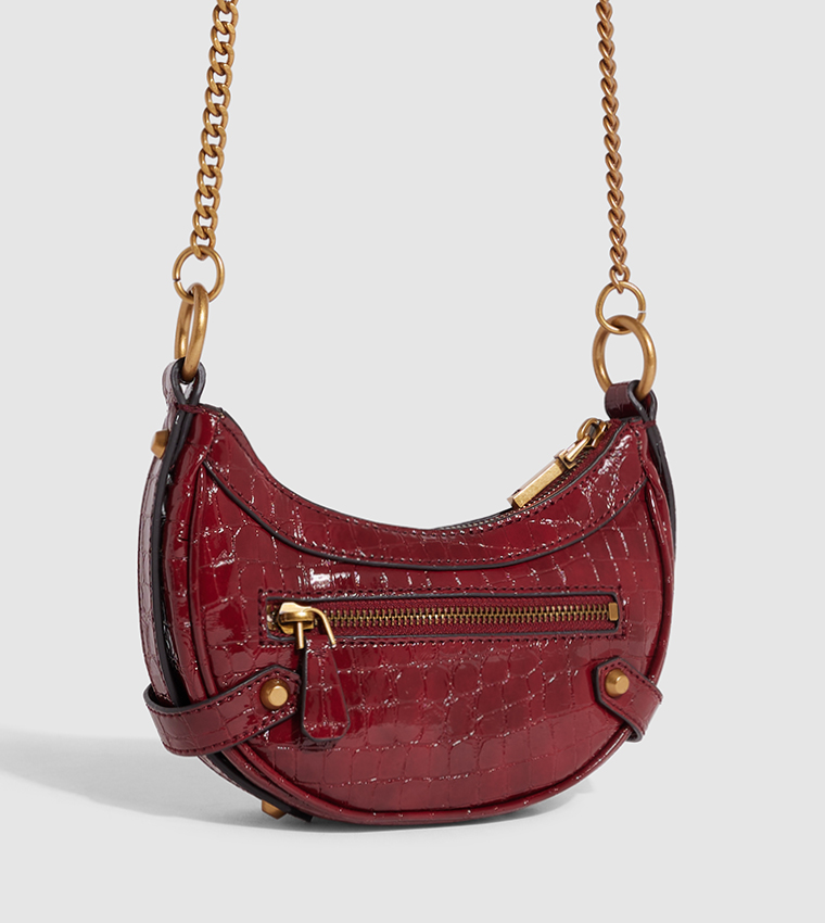 Buy Guess Croc Textured Crossbody Bag In Burgundy 6thstreet Qatar 1887