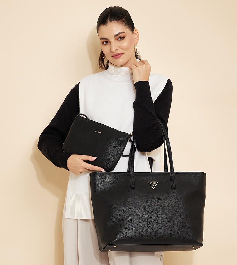Textured Tote Bag with Pouch