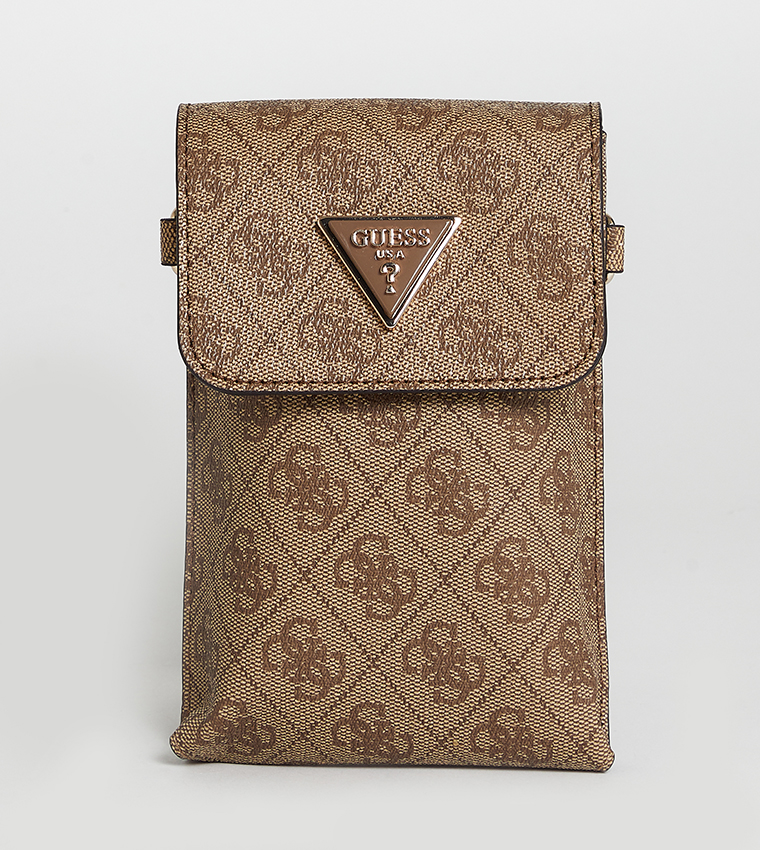 Buy Guess LATONA Monogram Printed Crossbody Phone Pouch In Brown 6thStreet UAE