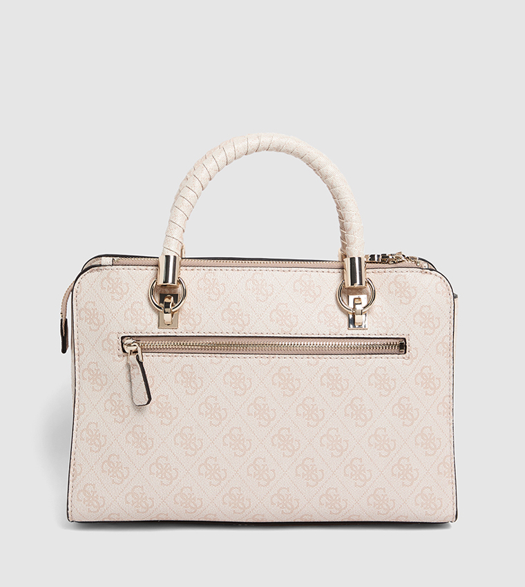 Logo Patterned Zippered Satchel Bag