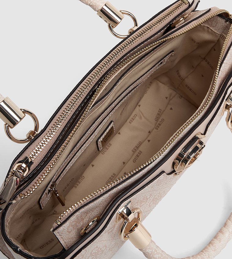 Logo Patterned Zippered Satchel Bag