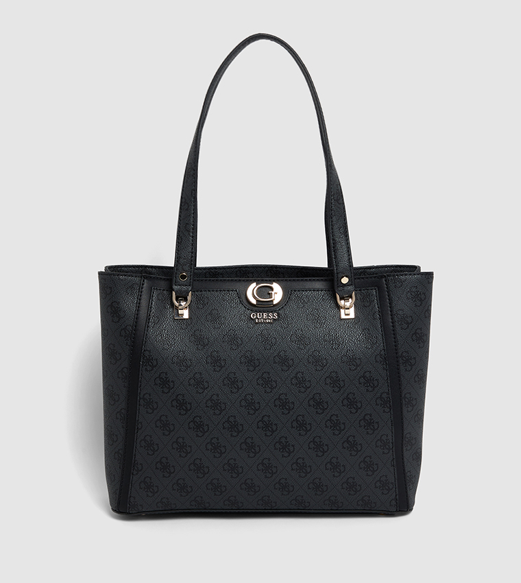 Logo Patterned Zippered Shoulder Bag