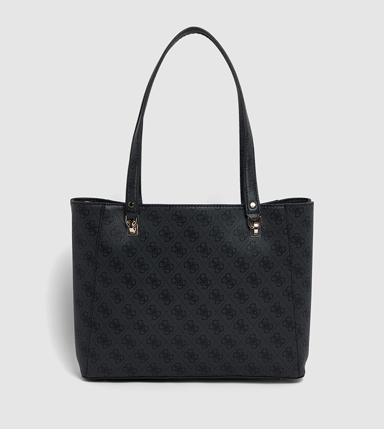 Logo Patterned Zippered Shoulder Bag