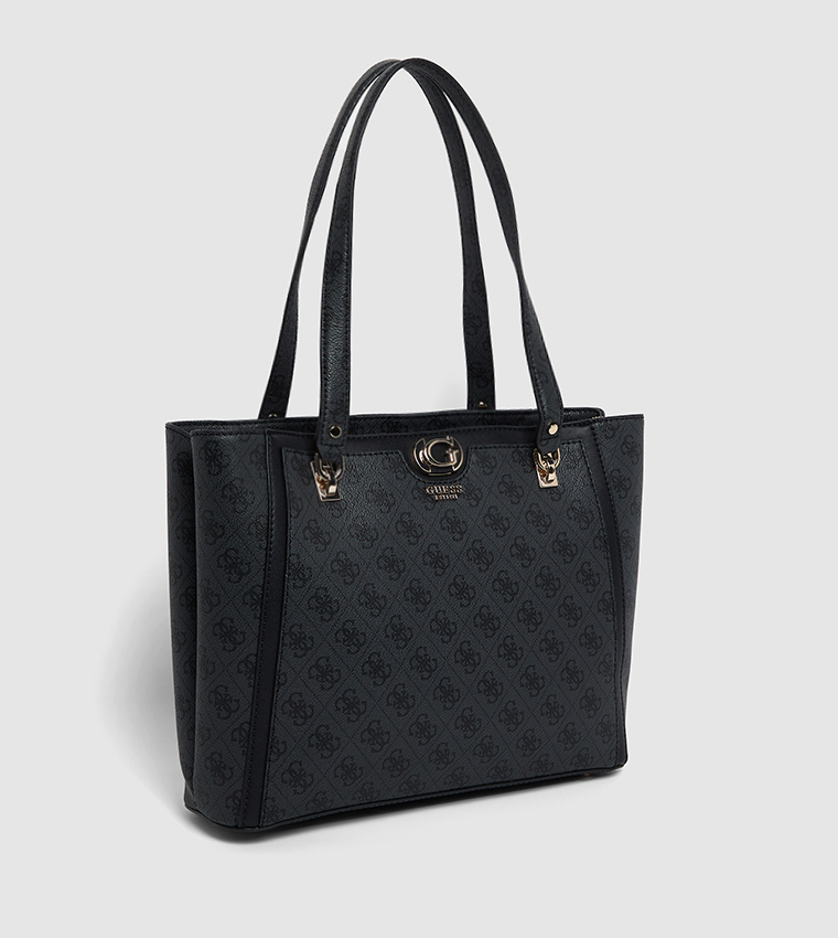 Logo Patterned Zippered Shoulder Bag