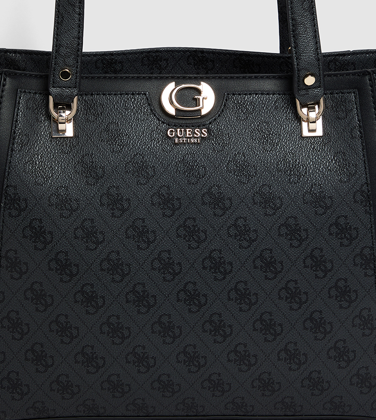 Logo Patterned Zippered Shoulder Bag