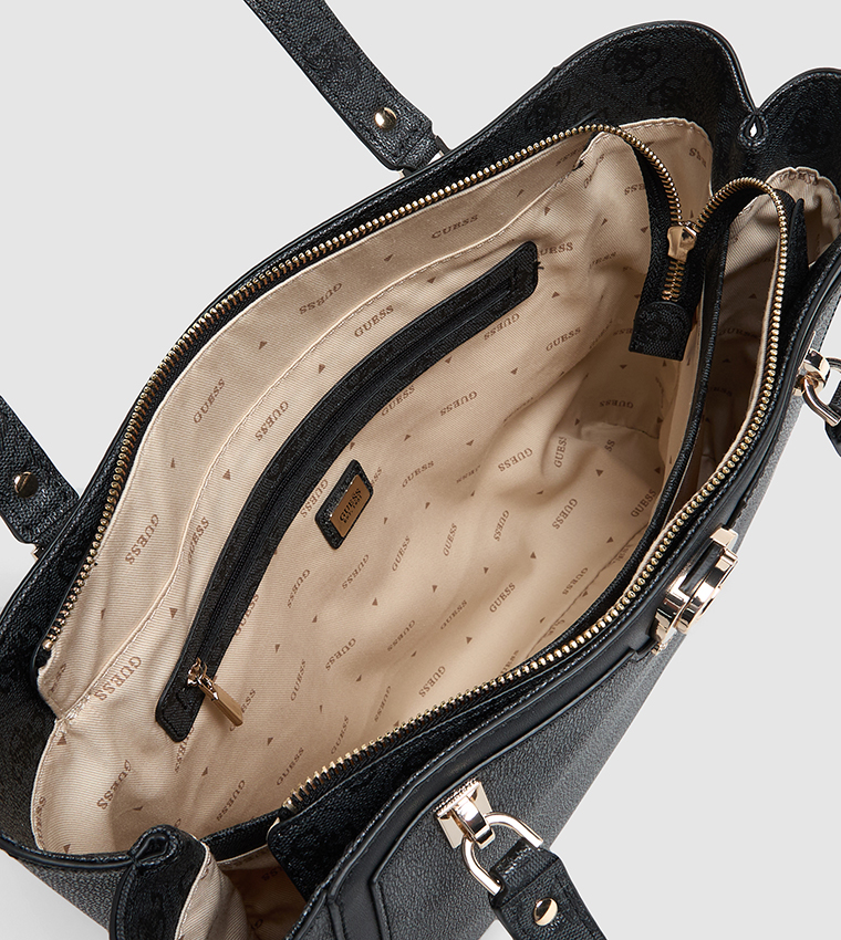Logo Patterned Zippered Shoulder Bag