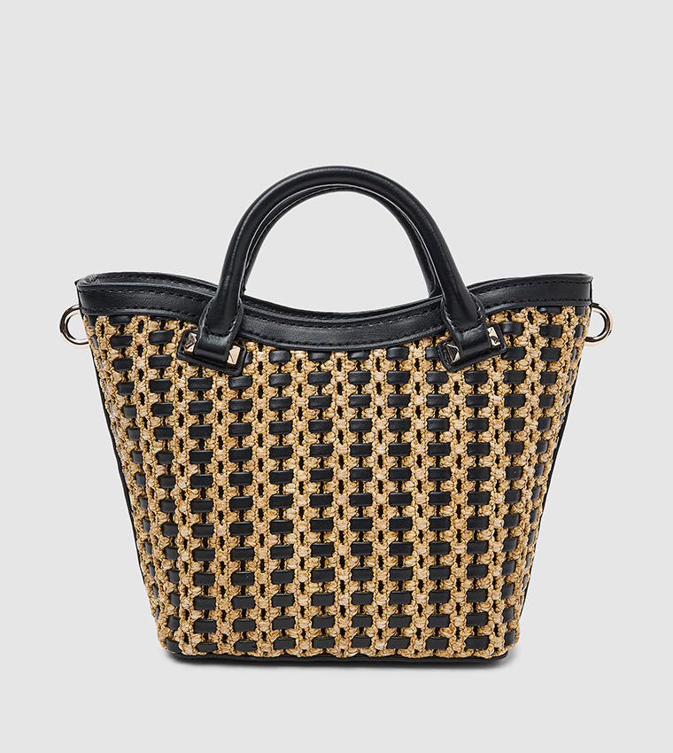 Straw Detail Mini Satchel Bag