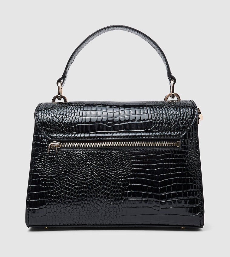 Croc Textured Top Handle Bag