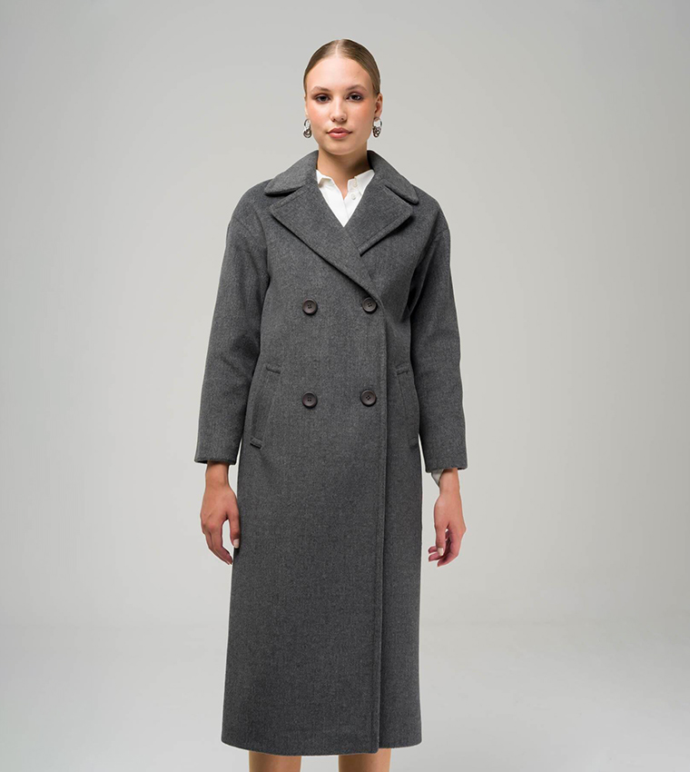 Greca Overcoat Buy Olcay Double Breasted Overcoat In Grey | 6thStreet Qatar