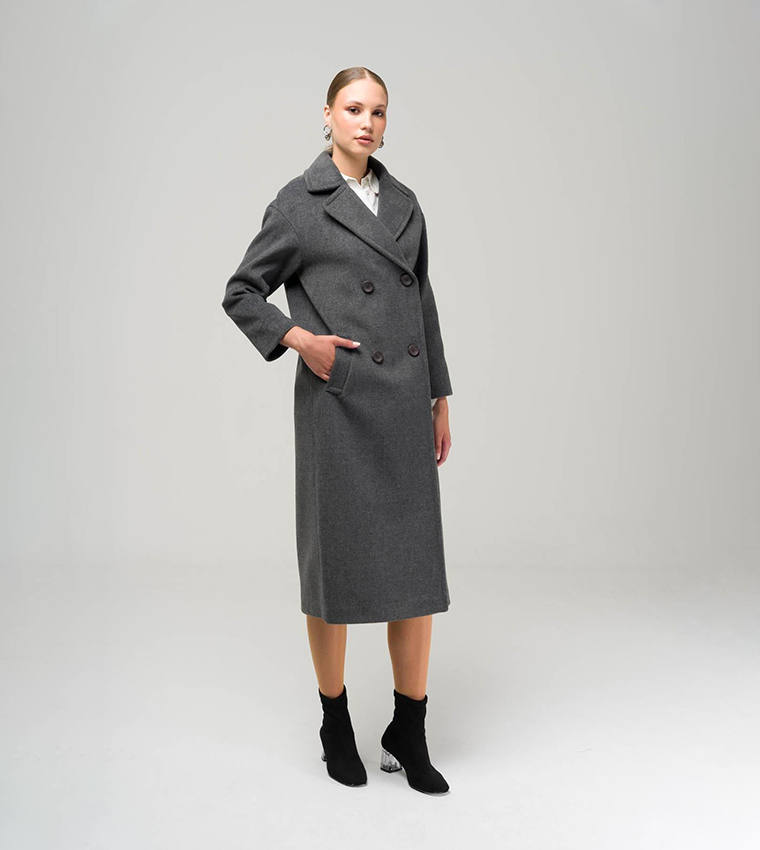 Greca Overcoat Buy Olcay Double Breasted Overcoat In Grey | 6thStreet Qatar
