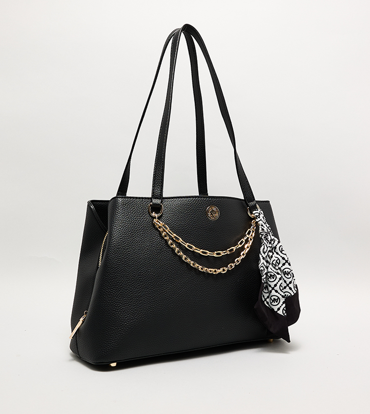 Textured Shoulder Bag with Scarf Detail