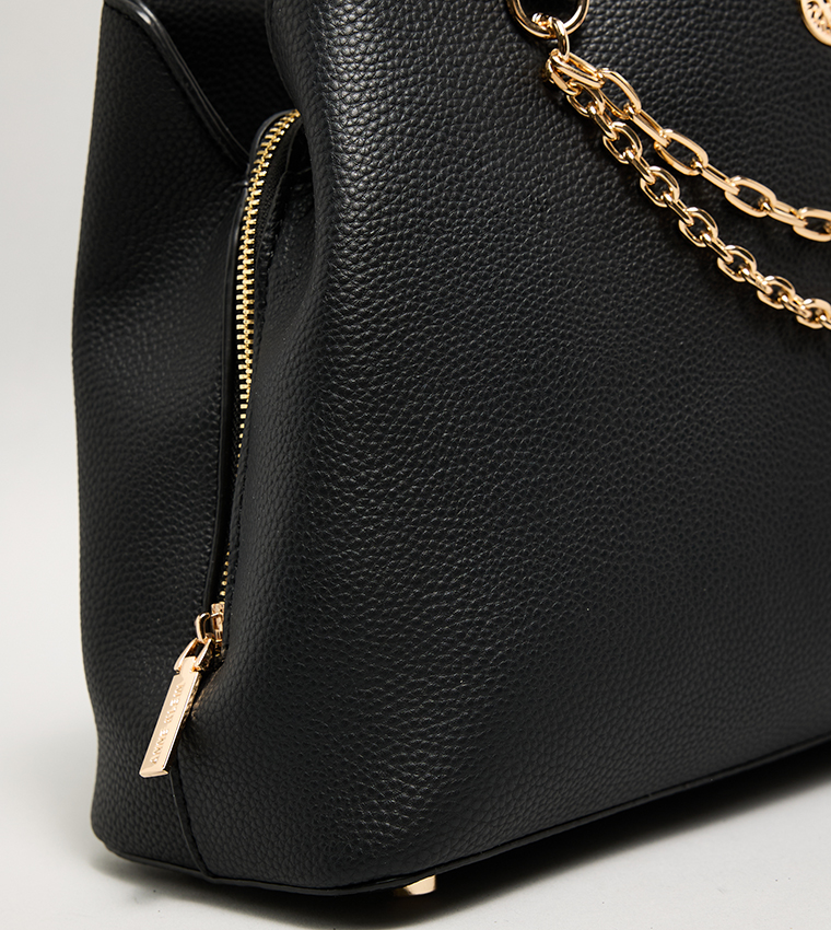 Textured Shoulder Bag with Scarf Detail