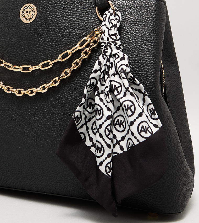 Textured Shoulder Bag with Scarf Detail