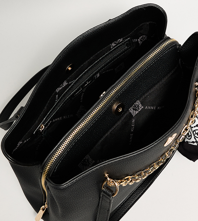 Textured Shoulder Bag with Scarf Detail