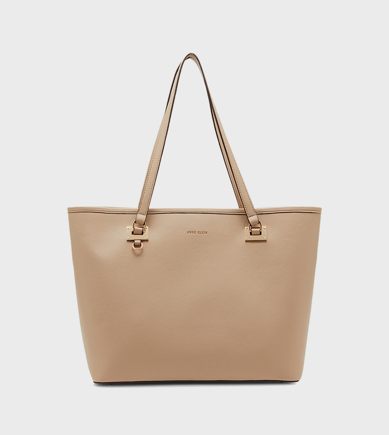 New cheapest Anne Klein tote bag, beige, gold tone hardware