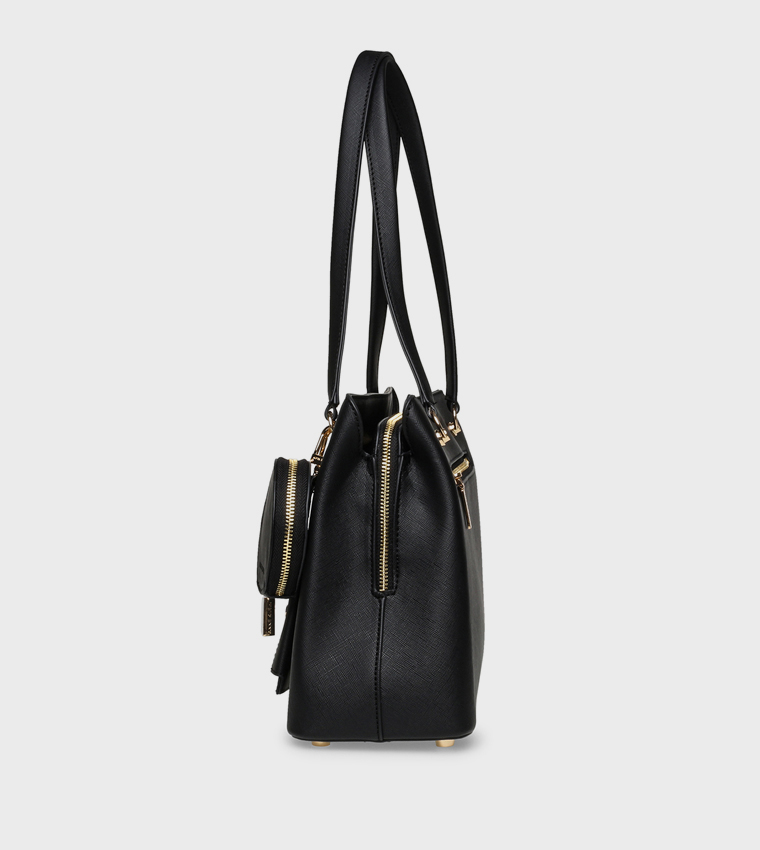 Textured Shoulder Bag with Coin Pouch