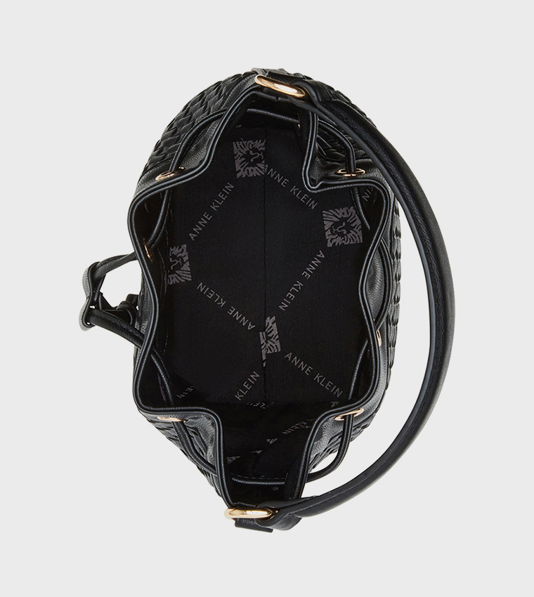 Buy Anne Klein Basket Weave Drawstring Closure Bucket Bag In Black ...