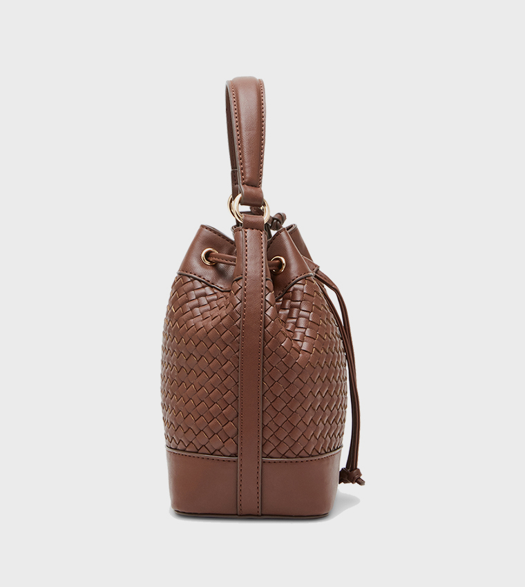 Buy Anne Klein Basket Weave Drawstring Closure Bucket Bag In Brown 6thStreet UAE