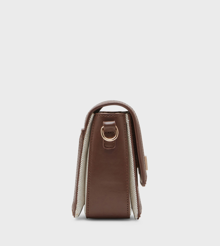 Twist Lock Contrast Trim Crossbody Bag