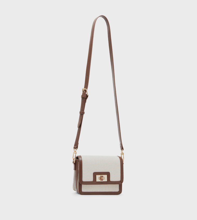 Twist Lock Contrast Trim Crossbody Bag