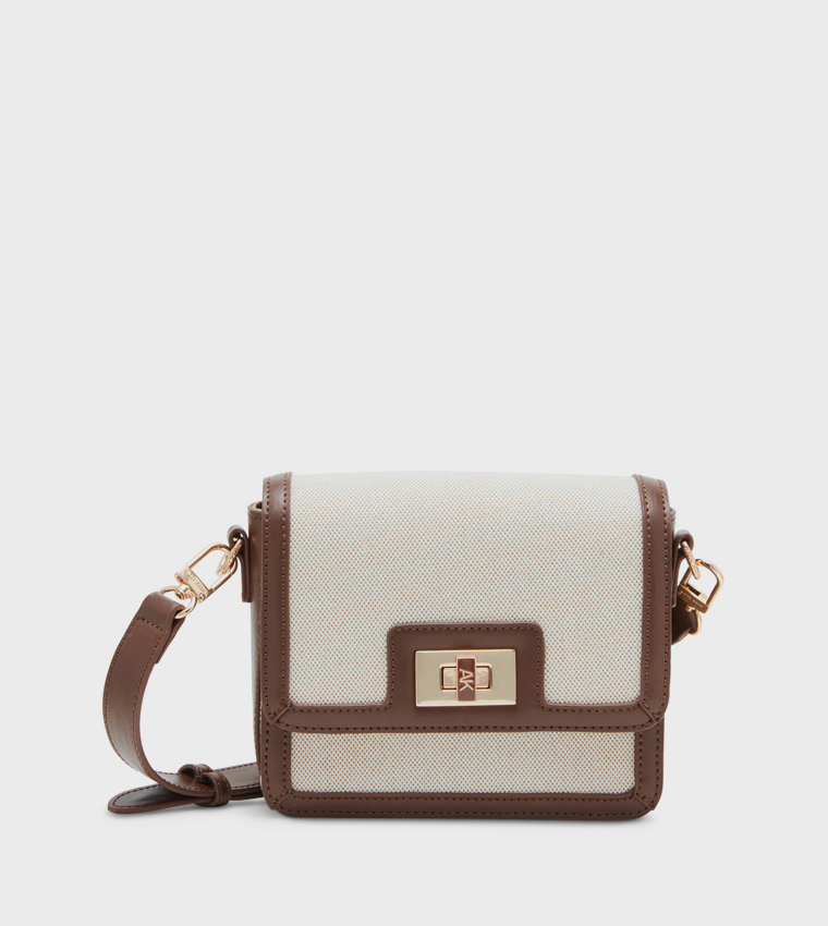 Twist Lock Contrast Trim Crossbody Bag