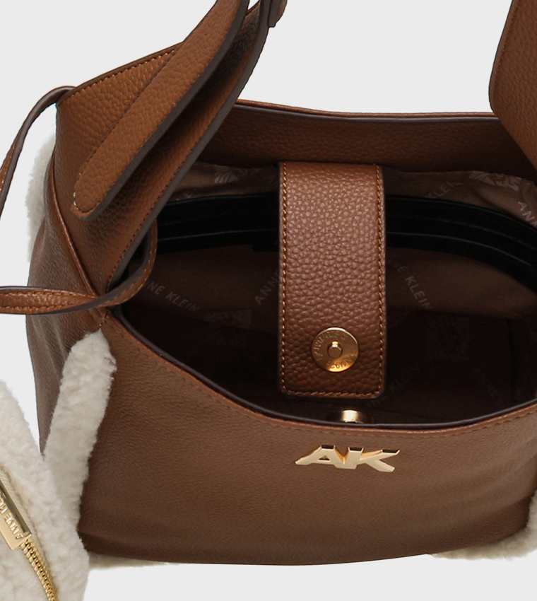 Plush Trim Shoulder Bag with Coin Pouch