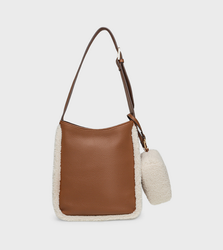 Plush Trim Shoulder Bag with Coin Pouch