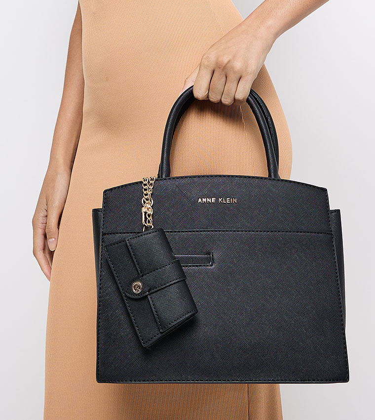 Textured Satchel Bag with Coin Pouch