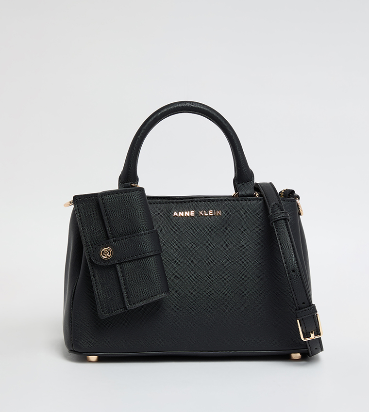Textured Satchel Bag with Pouch