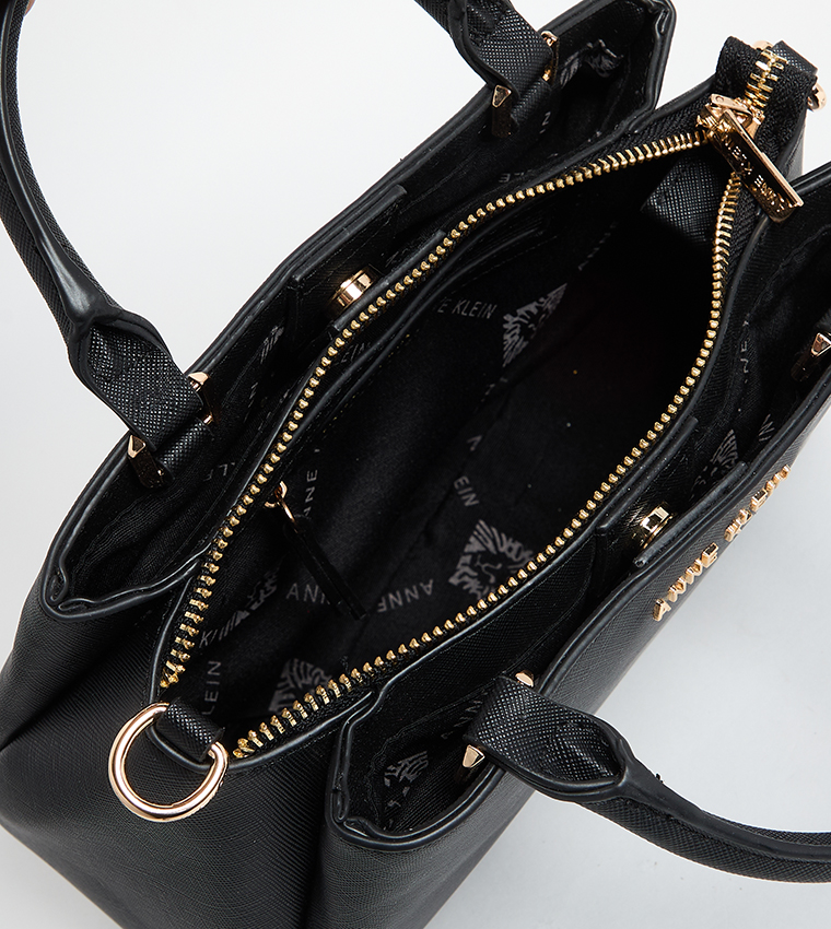 Textured Satchel Bag with Pouch