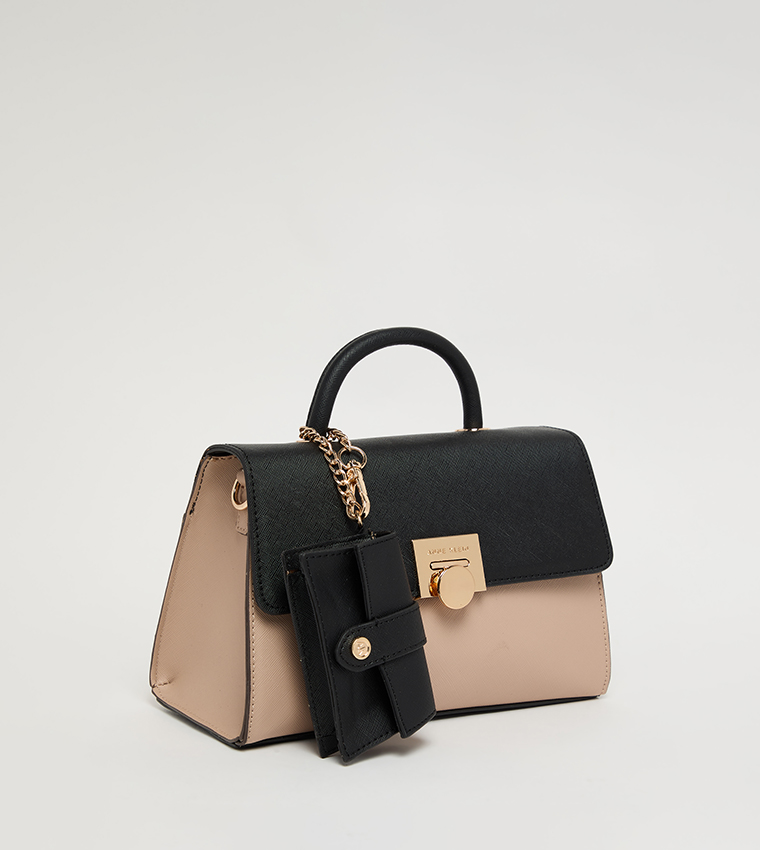 Color Block Top Handle Bag with Pouch
