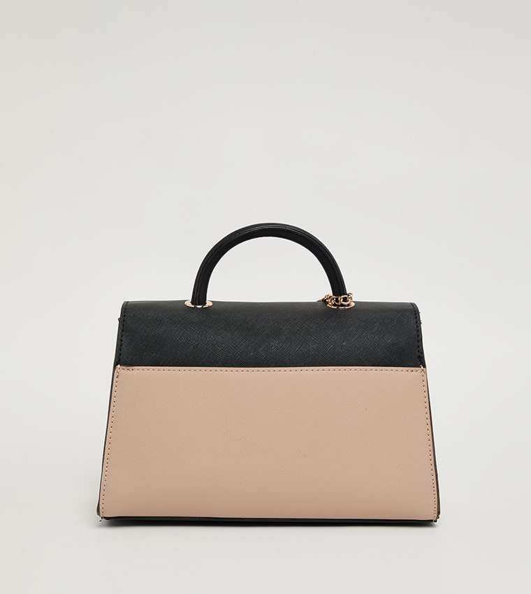 Color Block Top Handle Bag with Pouch