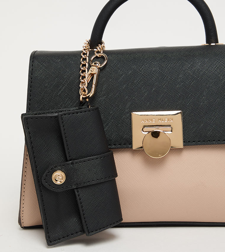 Color Block Top Handle Bag with Pouch