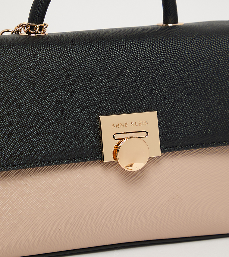 Color Block Top Handle Bag with Pouch