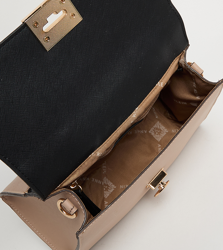 Color Block Top Handle Bag with Pouch