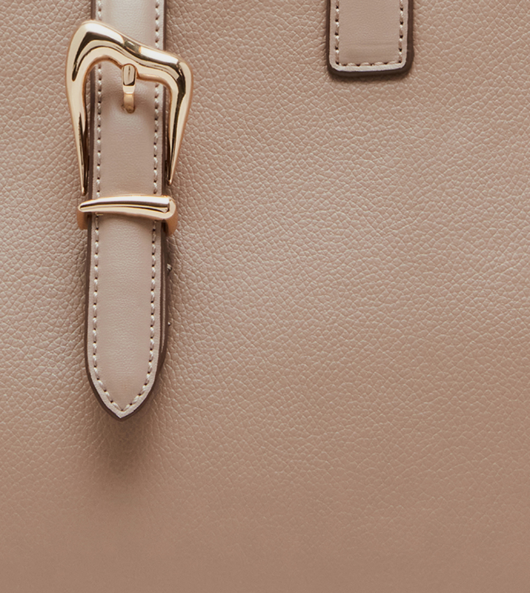 Textured Buckle Detail Satchel Bag