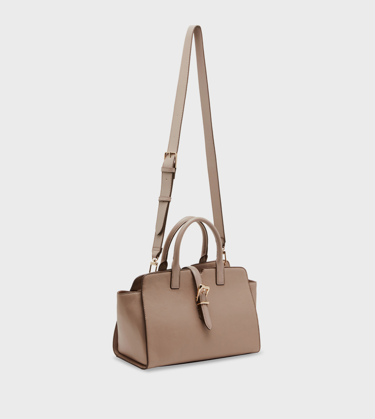 Textured Buckle Detail Satchel Bag