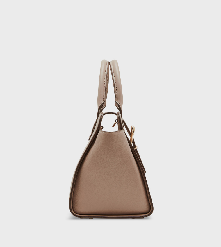 Textured Buckle Detail Satchel Bag