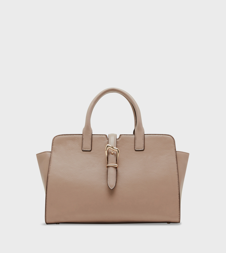 Textured Buckle Detail Satchel Bag