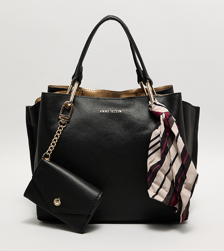 Textured Tote Bag with Scarf Detail