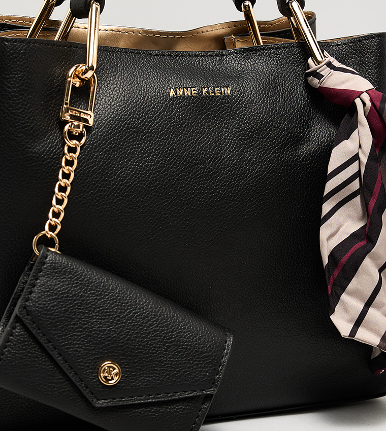 Textured Tote Bag with Scarf Detail