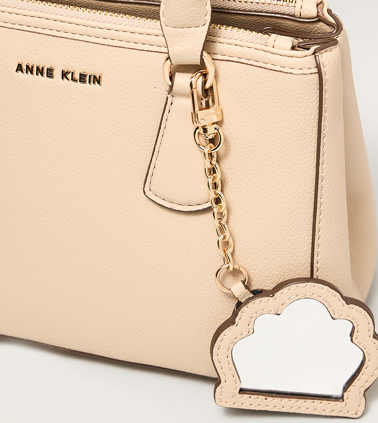 Textured Satchel Bag with Keyring Detail