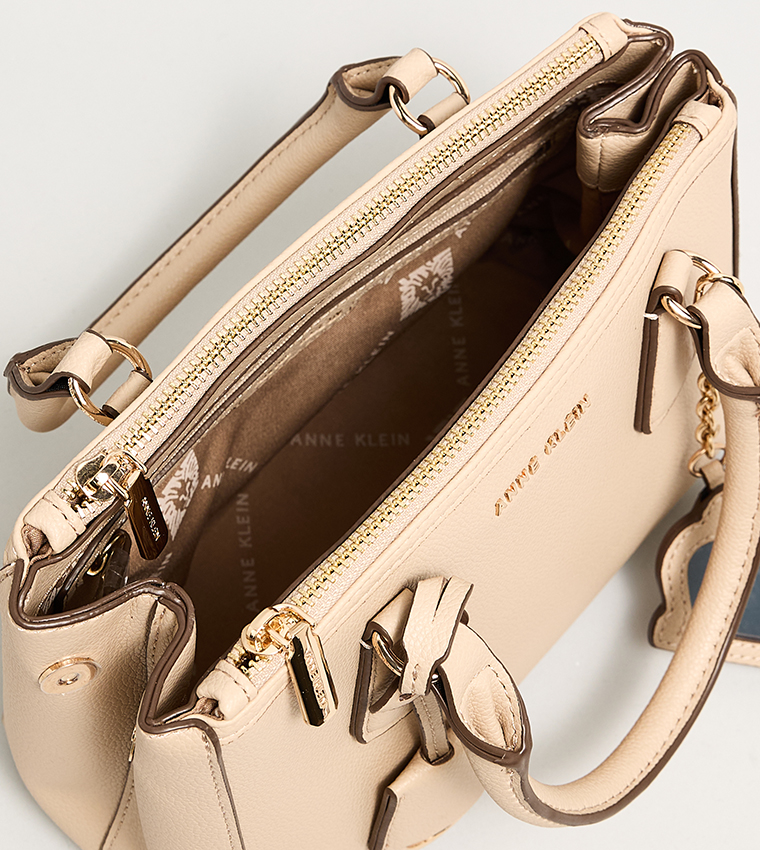 Textured Satchel Bag with Keyring Detail