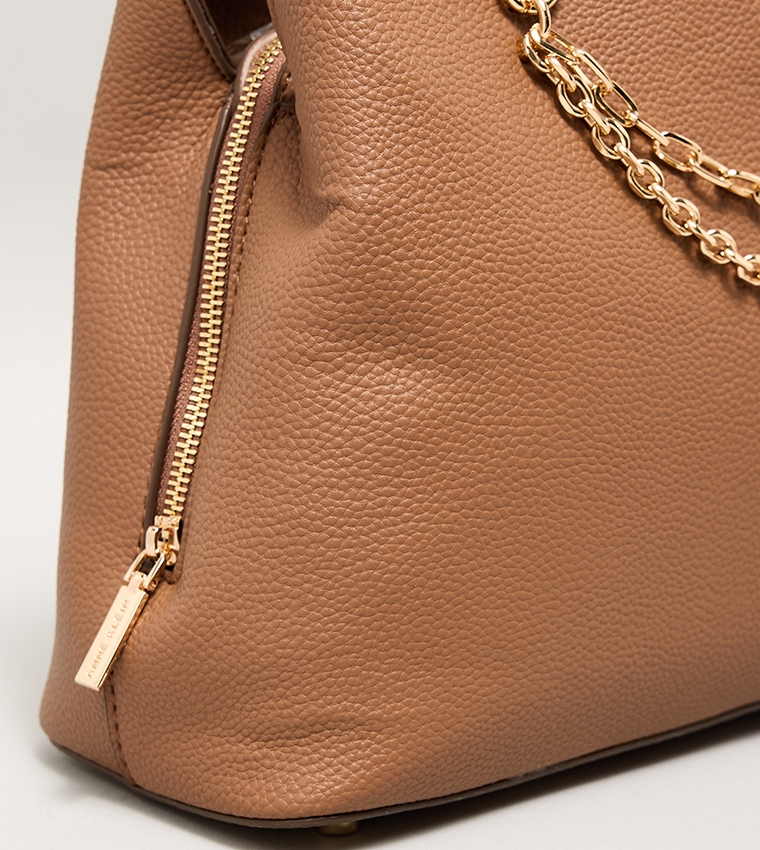 Textured Shoulder Bag with Scarf Detail