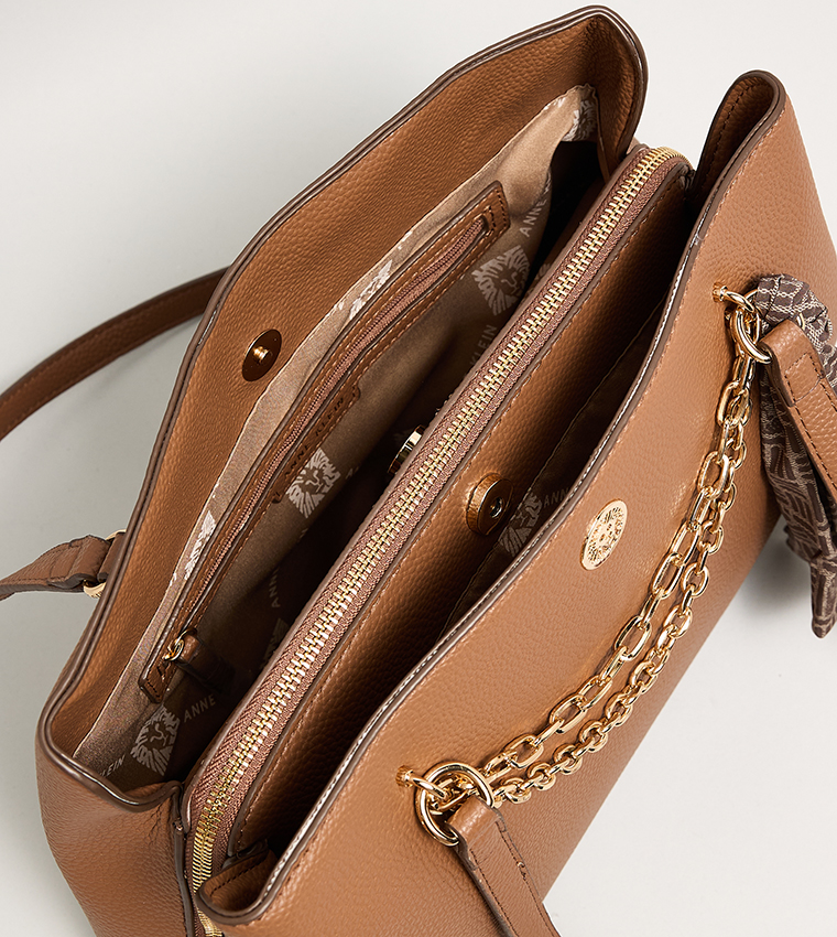 Textured Shoulder Bag with Scarf Detail
