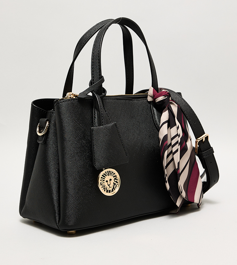 Textured Satchel Bag with Scarf Detail