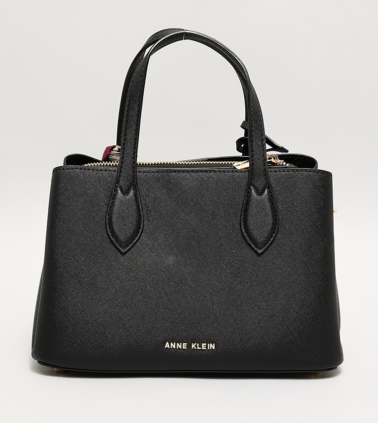 Textured Satchel Bag with Scarf Detail