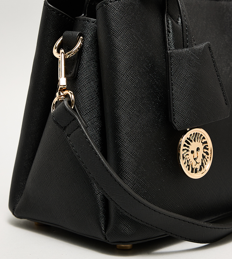 Textured Satchel Bag with Scarf Detail