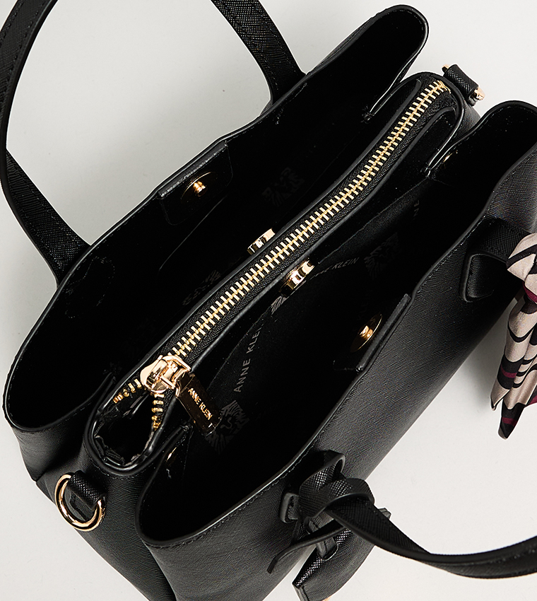 Textured Satchel Bag with Scarf Detail