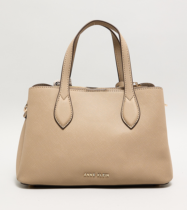Textured Satchel Bag with Scarf Detail